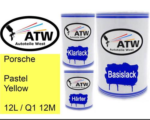 Porsche, Pastel Yellow, 12L / Q1 12M: 500ml Lackdose + 500ml Klarlack + 250ml Härter - Set, von ATW Autoteile West.